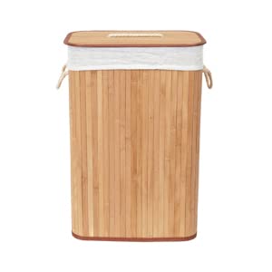 Compactor Bamboo Laundry Basket with Lid, Foldable Washing Hamper for Storing Clothes and Linen in Bedrooms and Bathrooms, Removable Liner and Rope Handles, Natural Brown Square