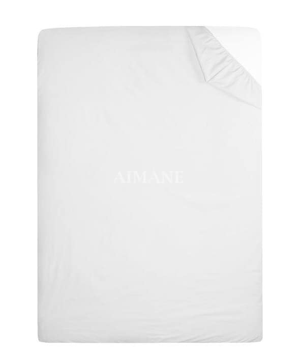 AIMANE® Non Iron Percale 4FT Small Double Fitted Sheet Poly Cotton Easy Care Non Iron Percale 4FT Fitted Bed Sheets Small Double (White) White