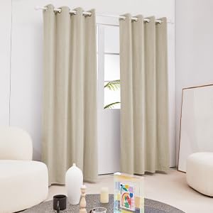 Deconovo Full Blackout Curtains with Coating Back Layer, Bedroom Thermal Curtains for Windows, Insulated Energy Efficiency Eyelet Curtains for Bedroom 52 x 54 Inch Linen 1 Pair 52"x 54"