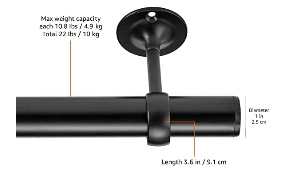 Amazon Basics Ceiling-Mount Bracket for Up to 2.5cm Diameter Curtain Pole, Set of 2, Black 1-Pack