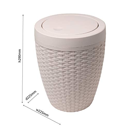 Addis 518367 Faux Rattan Round Swing Lid Bathroom Bin, Light Grey, 5 Litre Light Minerial Grey Swing Bin