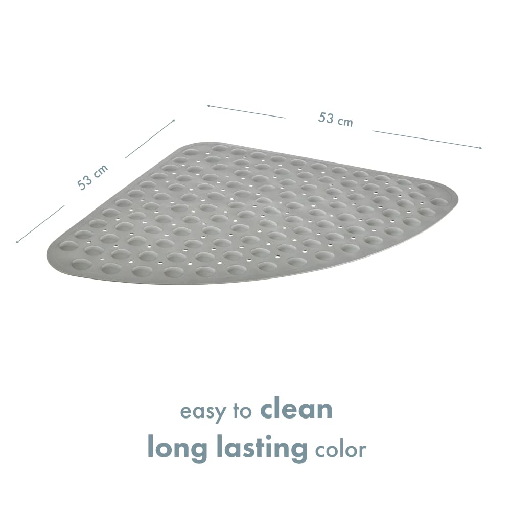 TranquilBeauty Curved Solid Grey Shower Mat 54x54cm/21x21in | Non-Slip Machine-Washable Quadrant Bath Mat For Walk In Shower Tray | Shower Mats Non-Slip Suction Cups Ideal For Kids & Elderly Curved 54x54cm