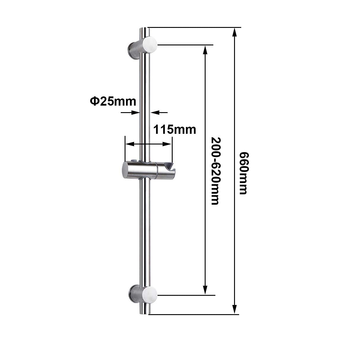 Drenky Shower Riser Rail, Shower Slider Rail 304 Stainless Steel Shower Rail with Adjustable Shower Holder Bracket Shower Slide Bar, Polished Stainless Surface 660mm Total Height [Energy Class A++] 660 mm