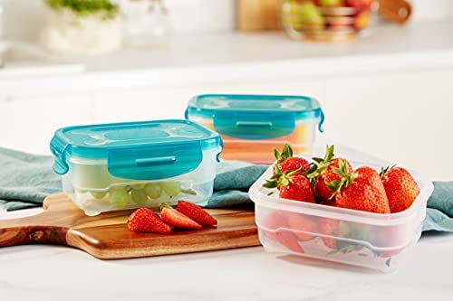 Amazon Basics Air-Locked 3-Piece Food-Storage Set, 3 x 0.6 Liter - Light Blue 0.6L