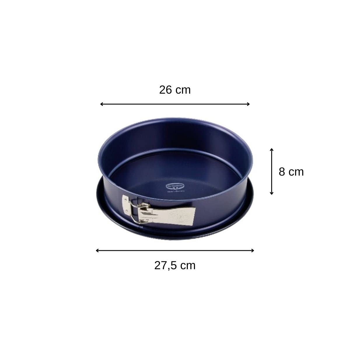 Dr. Oetker Springform Cake Tin 26cm Diameter, Round Cake Mould, Baking Pan, Cut & Scratch Resistant Flat Removable Base, Non-Stick Enamel Coating, Colour: Blue