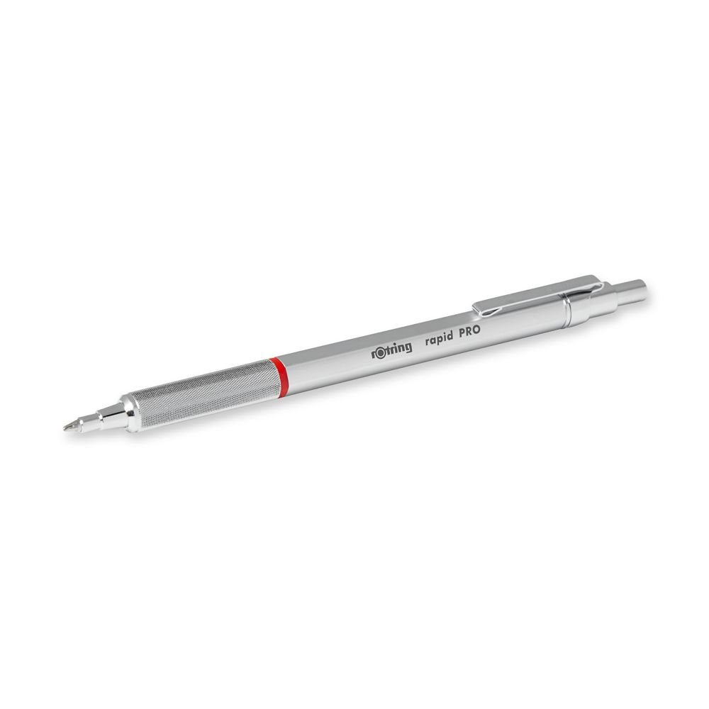 rOtring Rapid Pro Retractable Ballpoint Technical Drawing Pen | Medium Point | Blue Ink | Silver Full-Metal Body