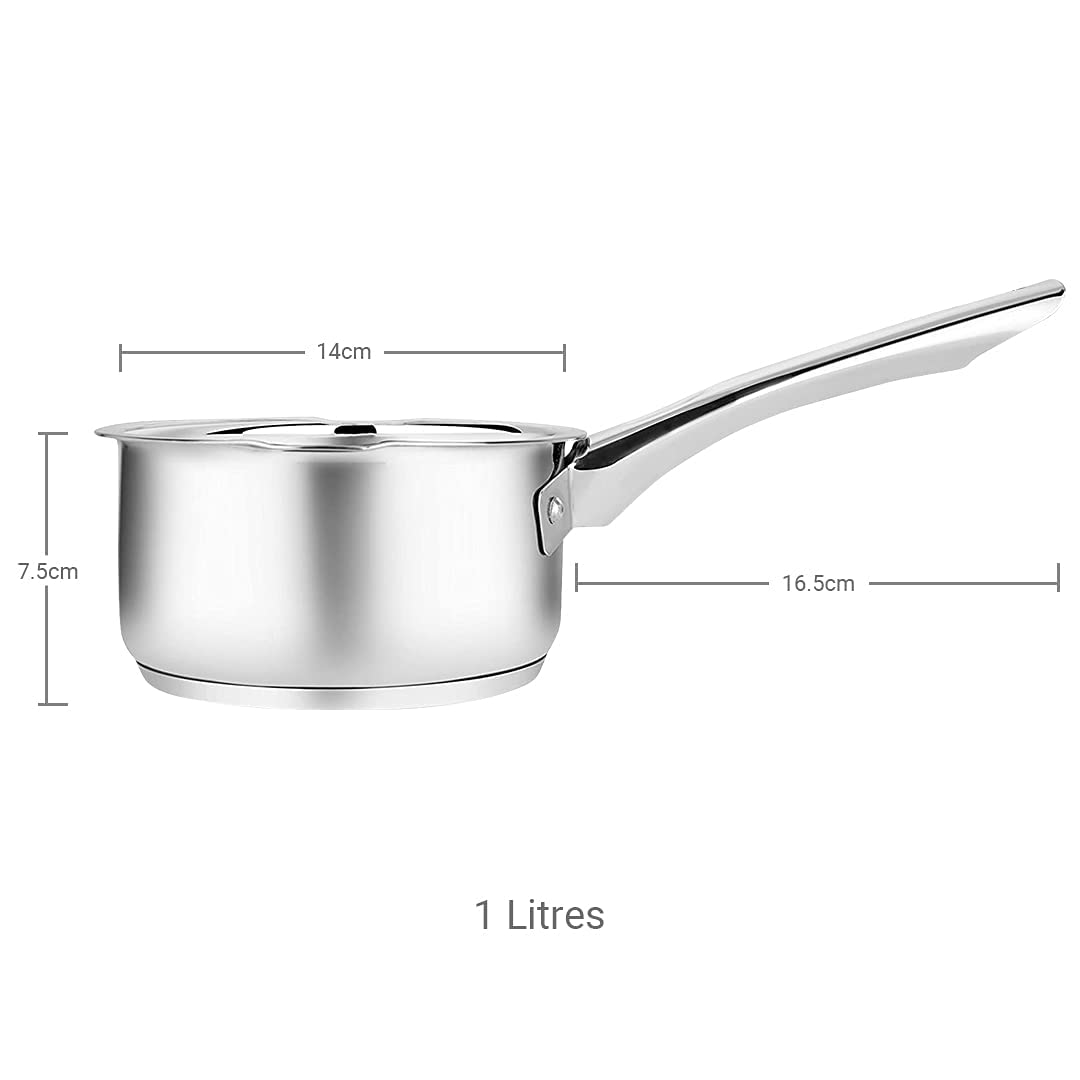 Penguin Home® Milk Pan 14cm, 1 Litre | Stainless Steel Milk Pot with Double Sided Pouring Lips | Saucepan | Perfect for Boiling Eggs, Warming Milk, Simmering Soups | Cooking Pots & Pans 14 cm Milk Pan Stainless Steel Handle