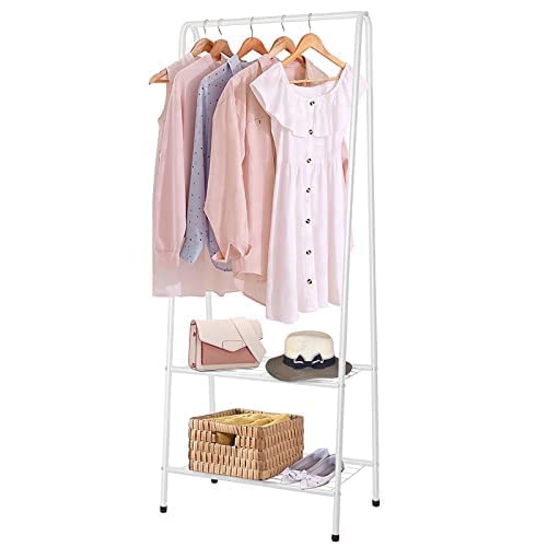 Youyijia Small Clothes Rail Clothing Rail for Bedroom 60x30x151cm Childrens Clothe Rack Heavy Duty Metal Rack Garment Rail with Shelves Coat Stand Hanging Rail (White) 60cm x 151cm White