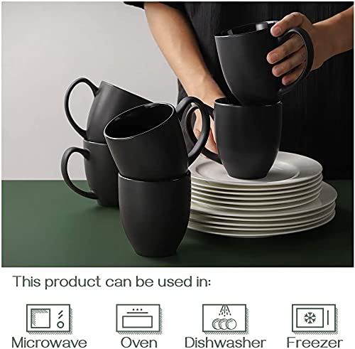 DOWAN 16 OZ Coffee Mug Set of 6, Coffee Mugs with Large Handles for Men, Women, Ceramic Cup for Coffee Tea Cocoa, Easy to Clean & Hold, Mugs for Christmas, New Year, Birthday, Party Black