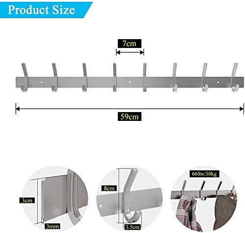 Dripex Coat Hook Rack Wall Mounted 304 Stainless Steel Hanger Heavy Duty Clothes Hat Holder (8 Hooks) 8 Hooks