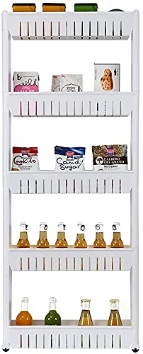 Taylor & Brown 5-Tier Slim Slide Out Kitchen Trolley, Storage Shelf, Moving Wall Cabinets Tower Holder Rack on Wheels, Rolling Storage Unit Cart for Kitchen/Laundry/Bathroom 5 Tier