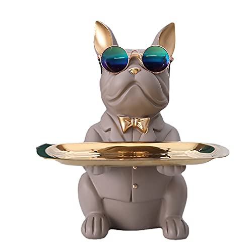 suruim Resin Bulldog Desk Storage Tray Statue Coin Piggy Bank Storage Animal Sculpture Table Decoration Multifunction Office Home Decor Coin Piggy Bank Storage (Brown) Brown