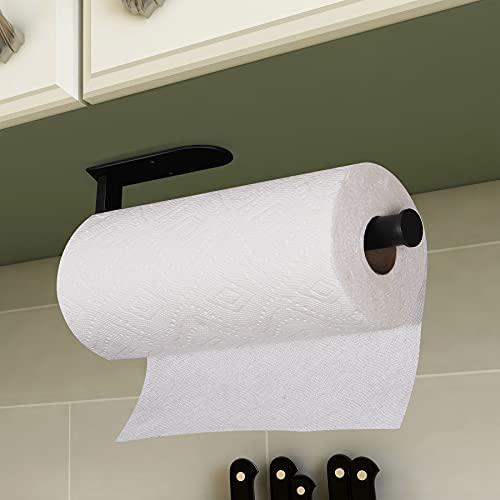 Black Kitchen Roll Holder Under Cabinet, OBODING, Self Adhesive or Drilling Kitchen Paper Towel Holder Wall Mounted for Kitchen and Bathroom (Black) Black