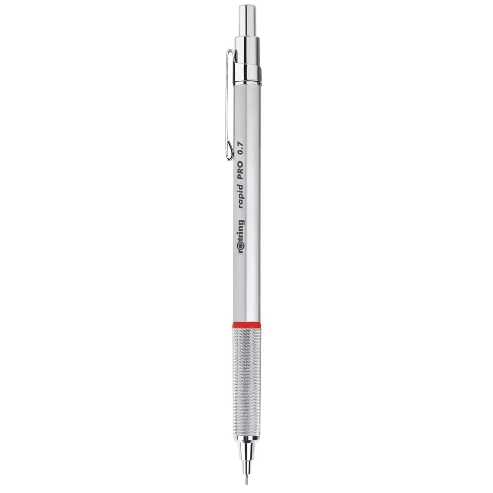 rOtring Rapid Pro Retractable Ballpoint Technical Drawing Pen | Medium Point | Blue Ink | Silver Full-Metal Body