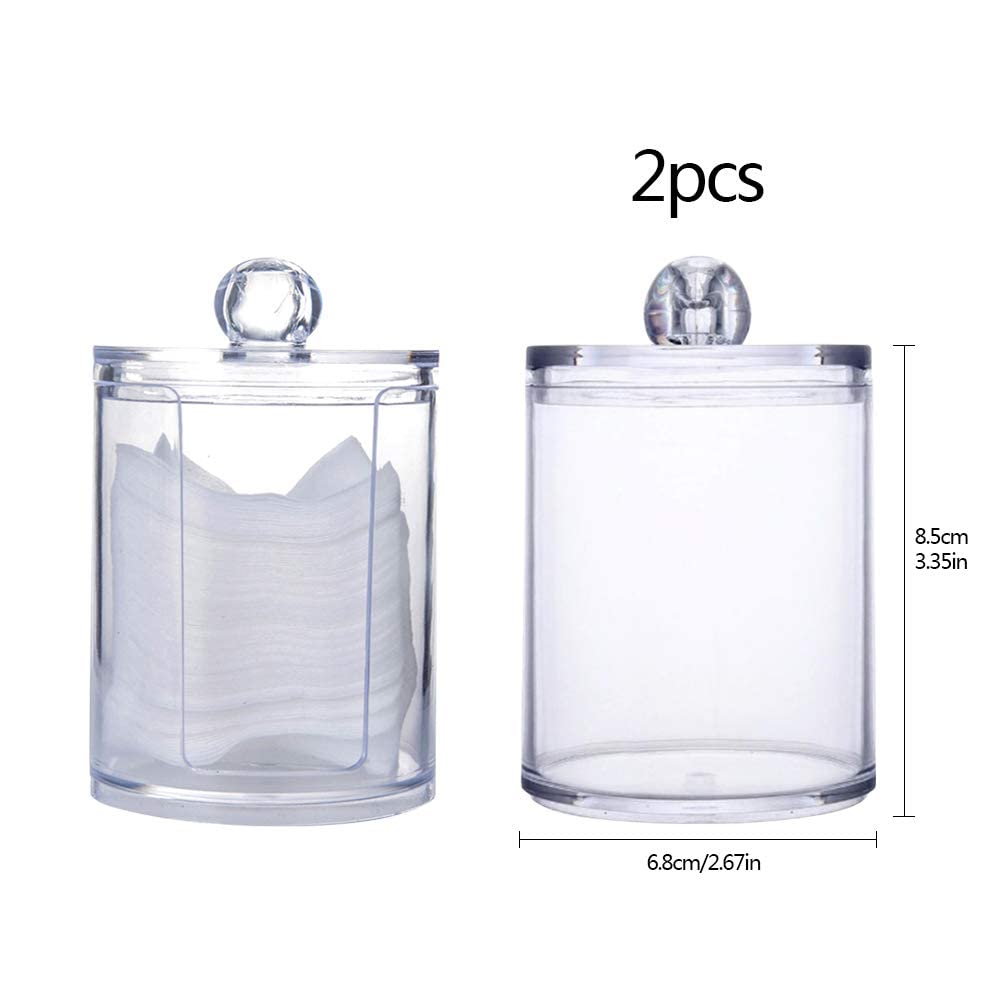 3Pcs Clear Acrylic Makeup Pads Container Organizer,Plastic Cotton Ball and Swab Holder with Lid Bathroom Jar Storage Beauty Makeup Organizer Storage for Cotton Balls,Swabs,Q-Tips,(Transparent) Transparent