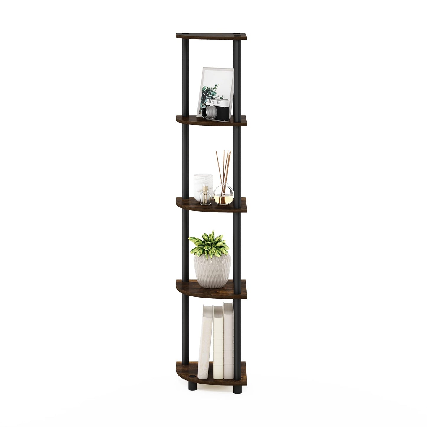 Furinno Turn-N-Tube 5 Tier Corner Display Rack Multipurpose Shelving Unit, Amber Pine/Black 5-Tier