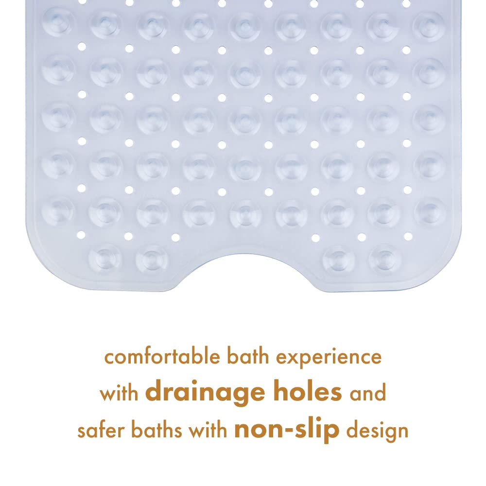 TranquilBeauty Non-Slip Bath Mat with Suction Cups | Clear 100x40cm/40x16in Extra Long Bathtub Mats | Anti-Mould, Machine-Washable, Latex-Free | Shower Mat Ideal for Elderly & Children Extra Long 100x40cm