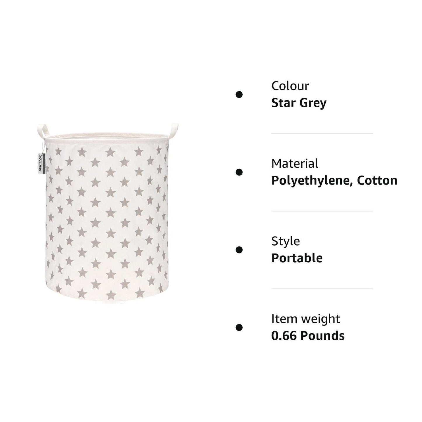 Sea Team 19.7 Inch Large Sized Waterproof Coating Ramie Cotton Fabric Folding Laundry Hamper Bucket Cylindric Burlap Canvas Storage Basket with Stylish Grey Stars Design 1 Star Grey