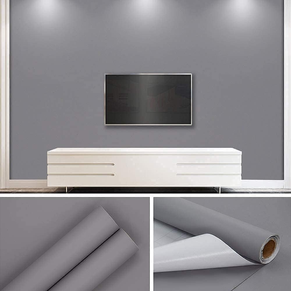 Decoroom Sticky Back Plastic Grey Self Adhesive Paper 40X1000cm Peel and Stick Wallpaper Vinyl Film Roll Covering Wardrobes Drawers Bedroom Living Room Removable DIY Refurbished Furniture Stickers Light Grey