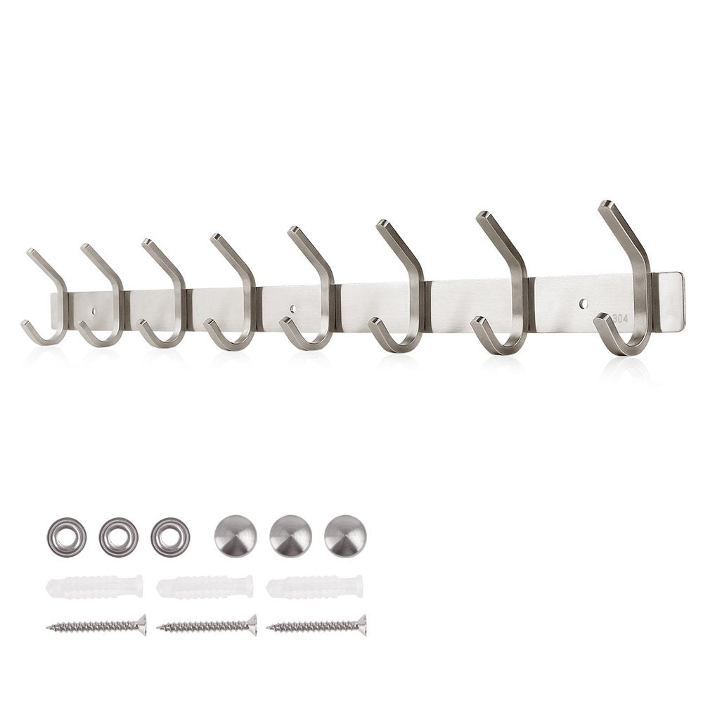 Dripex Coat Hook Rack Wall Mounted 304 Stainless Steel Hanger Heavy Duty Clothes Hat Holder (8 Hooks) 8 Hooks