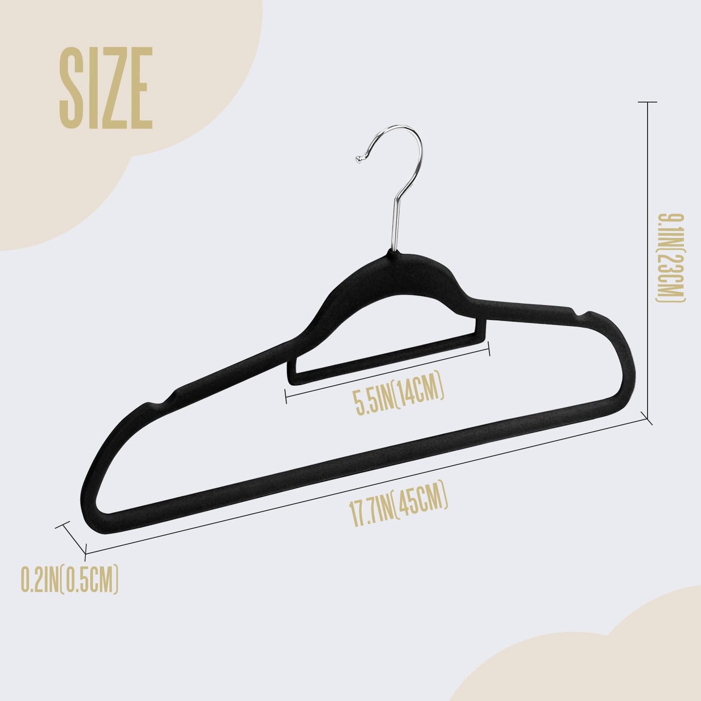 GRANDMA SHARK Velvet Flocked Non-slip Hangers, Space-saving Hanger with Two Notches and Tie Organizer 360° Hook, Suitable for Suspenders & Coats Jackets Suits (Black, 50), 45 x 23 x 0.5 centimeters Black