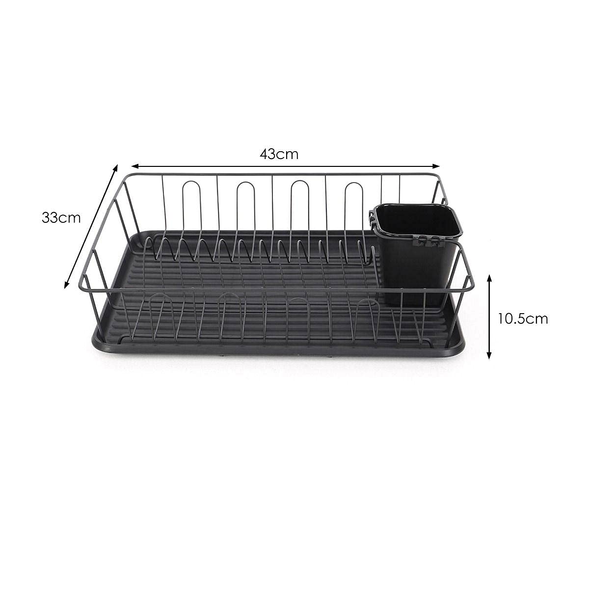 Dish Rack Drainer Kitchen Plate Drying Rack with Removable Drip Tray and Utensil Holder Anti Rust Compact Design Black