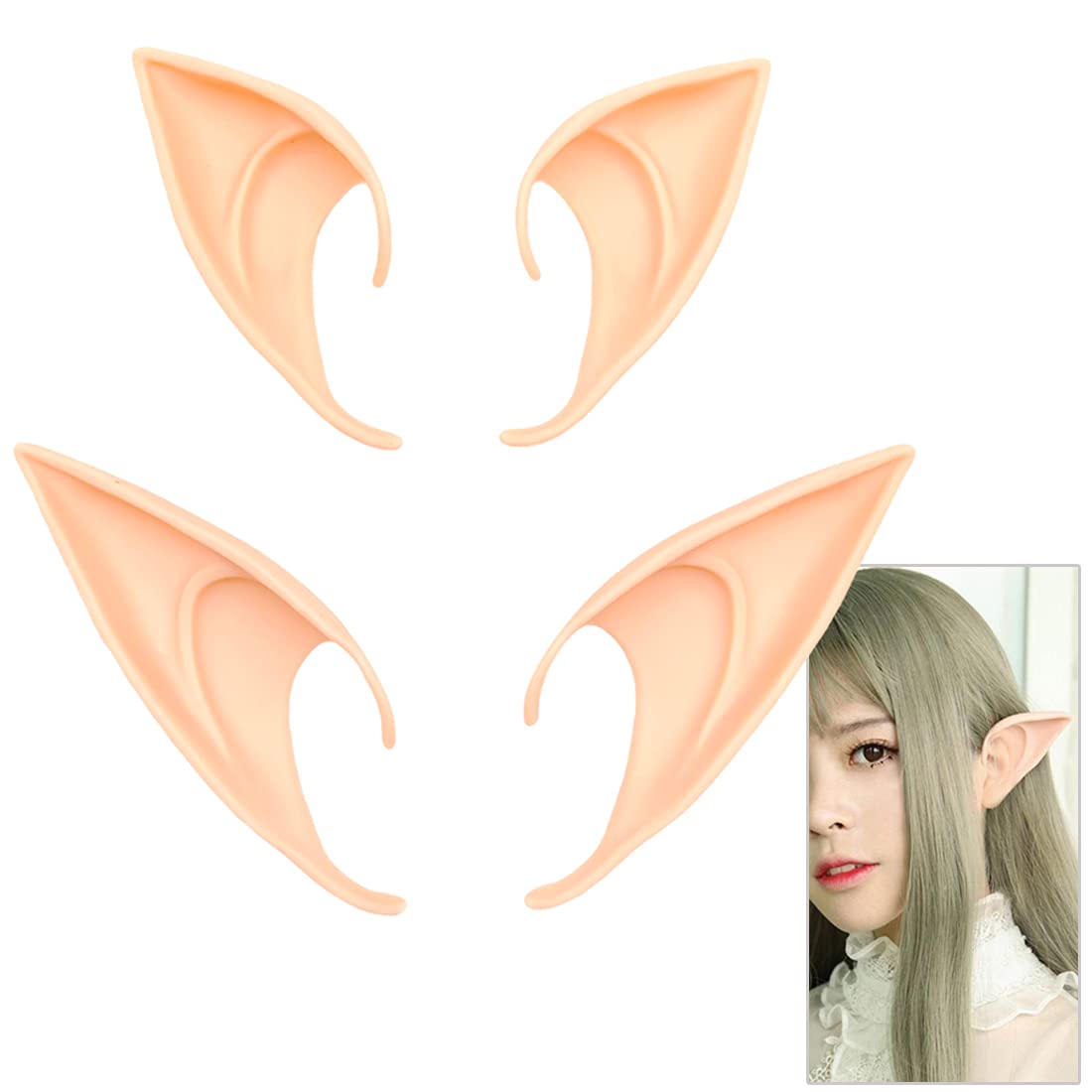 Feezi Pixie Elf Ear, Fairy Ears, Cosplay Halloween Party Live broadcast Props, Anime Party Dress Up Costume, Masquerade Ball Elven Vampire Ears(2 Pair) Nature Color