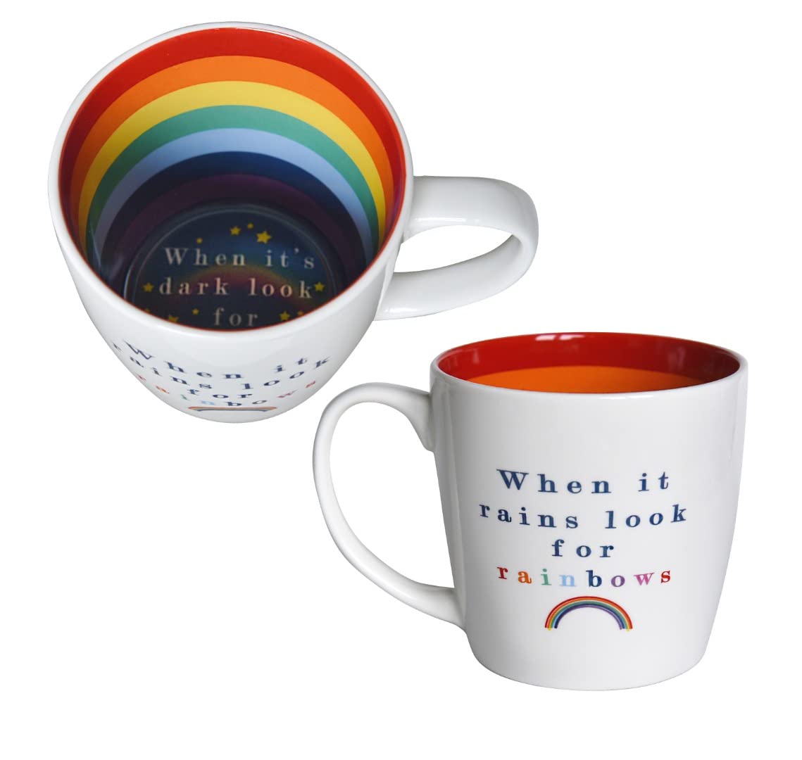 Two Up Two Down Inside Out Rainbows Mug - Pattern Inside and Out, Porcelain Rainbow