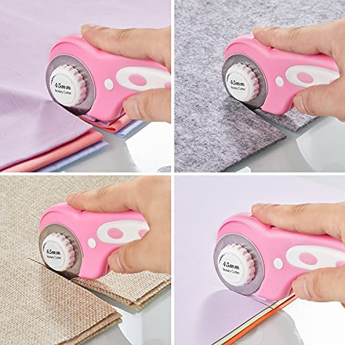 45mm Rotary Cutter with 5pcs Extra Blades, Ergonomic Handle Rolling Cutter with Safety Lock for Fabric, Leather, Crafting, Sewing, Quilting, Fabric Rotary Cutter Perfect for Left & Right Hand(Pink) Pink 45mm rotary cutter