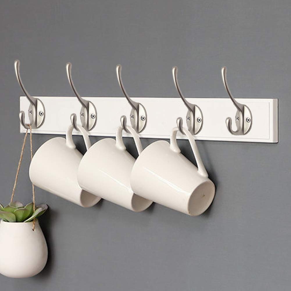 Bosdontek 10 Pcs Modern Coat Hooks Wall Hooks Clothes Hat Hooks Robe Hooks Wall Mounted Hook for Aisle Entryway Garage Silver