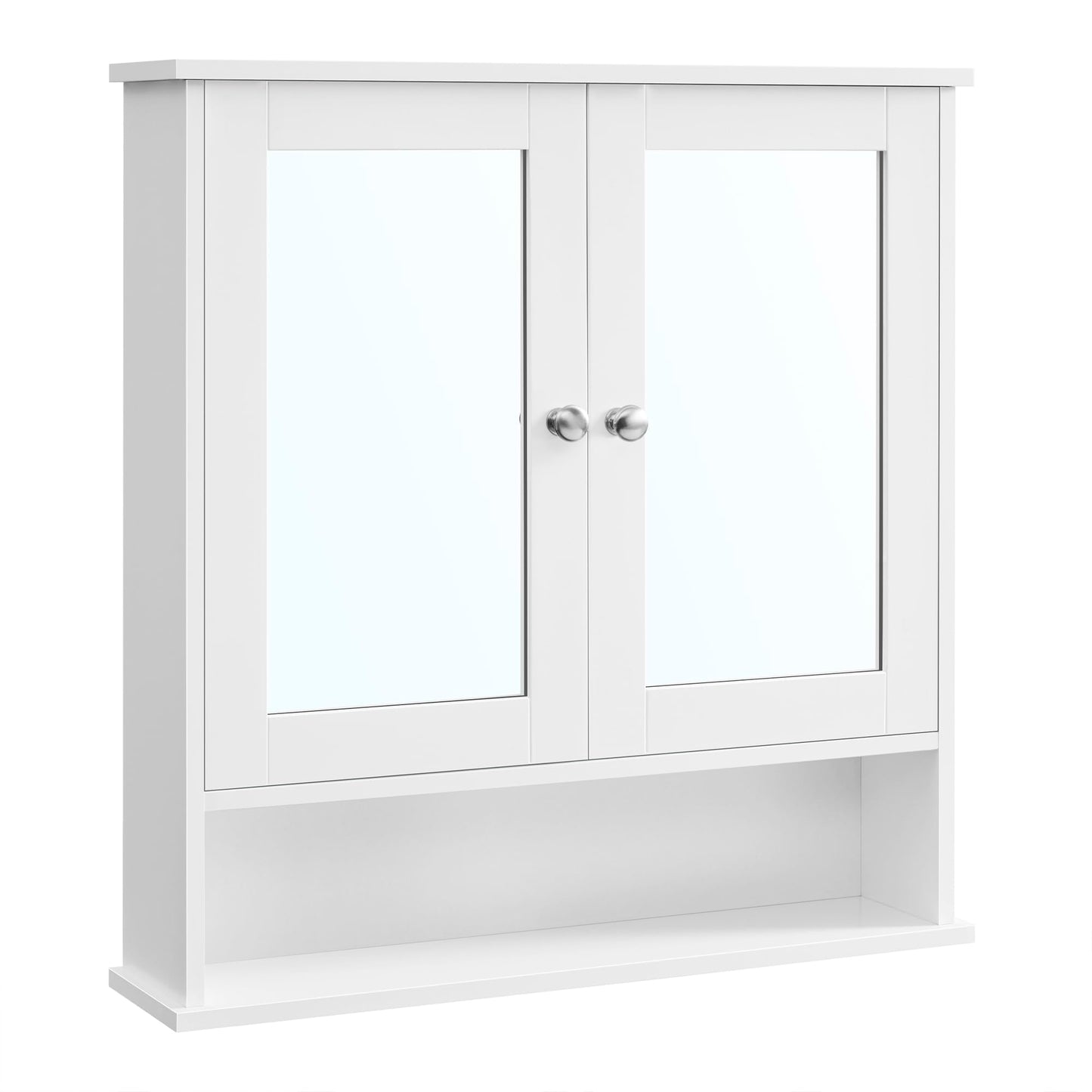 VASAGLE Bathroom Cabinet with Mirror, Wall Cabinet with 2 Mirrored Doors and Open Compartment, Adjustable Shelf, Wall-Mounted, 13 x 56.5 x 58.5 cm, White LHC002