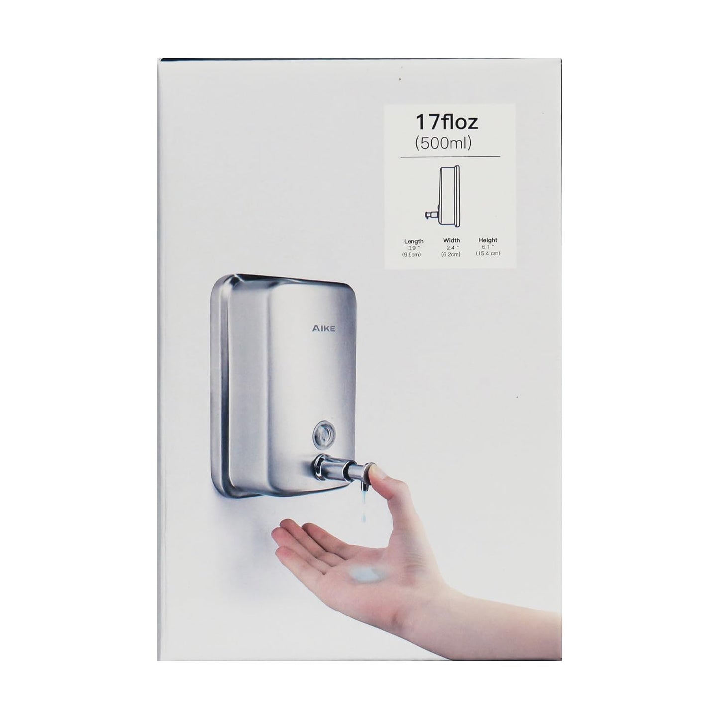 AIKE AK1001 Wall Mounted Soap Dispenser Manual Pump, 17 oz/500ml Stainless Steel Commercial Soap Dispenser Polished 17fl.oz/500ml