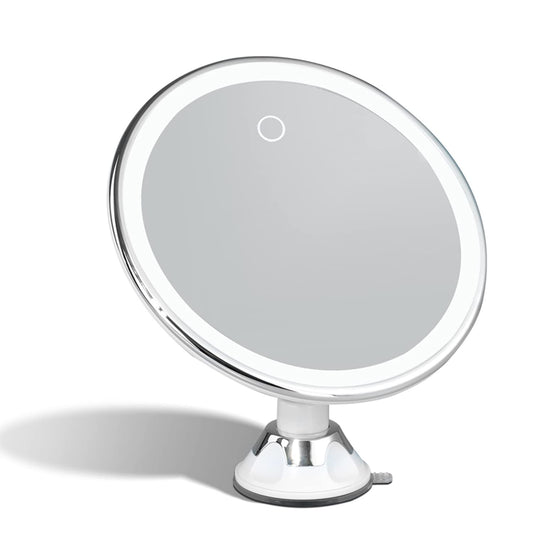 Fancii Rechargeable 10X Magnifying Makeup Mirror with 3 Light Settings - Large 8 inch Lighted Travel Vanity Mirror, Locking Suction Cup, 40pcs Dimmable LEDs, 12 Hours Battery (Luna 2)