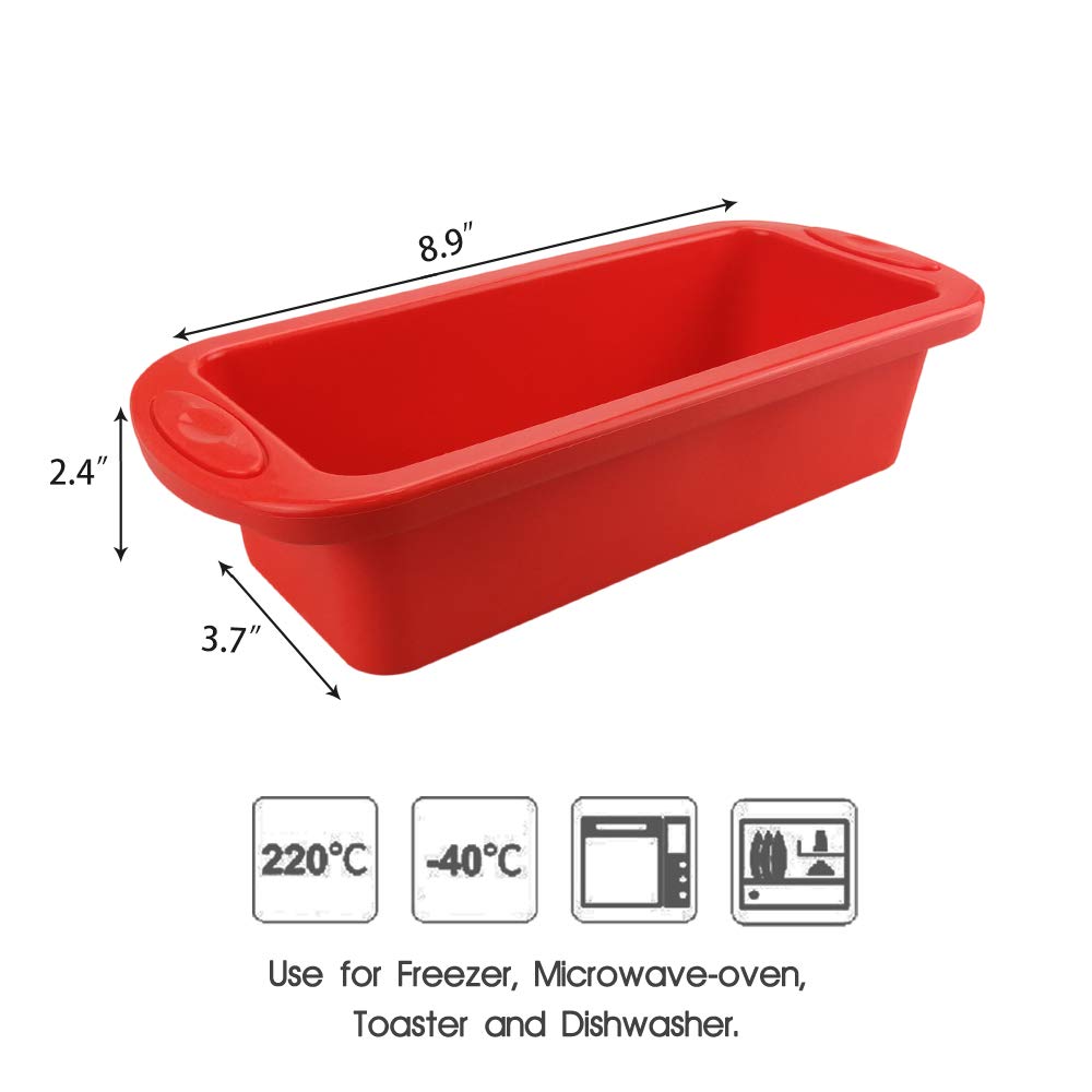 SILIVO Silicone Bread and Loaf Tins, Silicone Non Stick Baking Moulds Pan for Loaves, Breads, Cakes and Lasagna (1lb to 2lb loaf tin)(Rectangular Bread tin, 2 PCS 22 * 9 * 6 cm) Rectangulaire: 2x 22x9x6cm