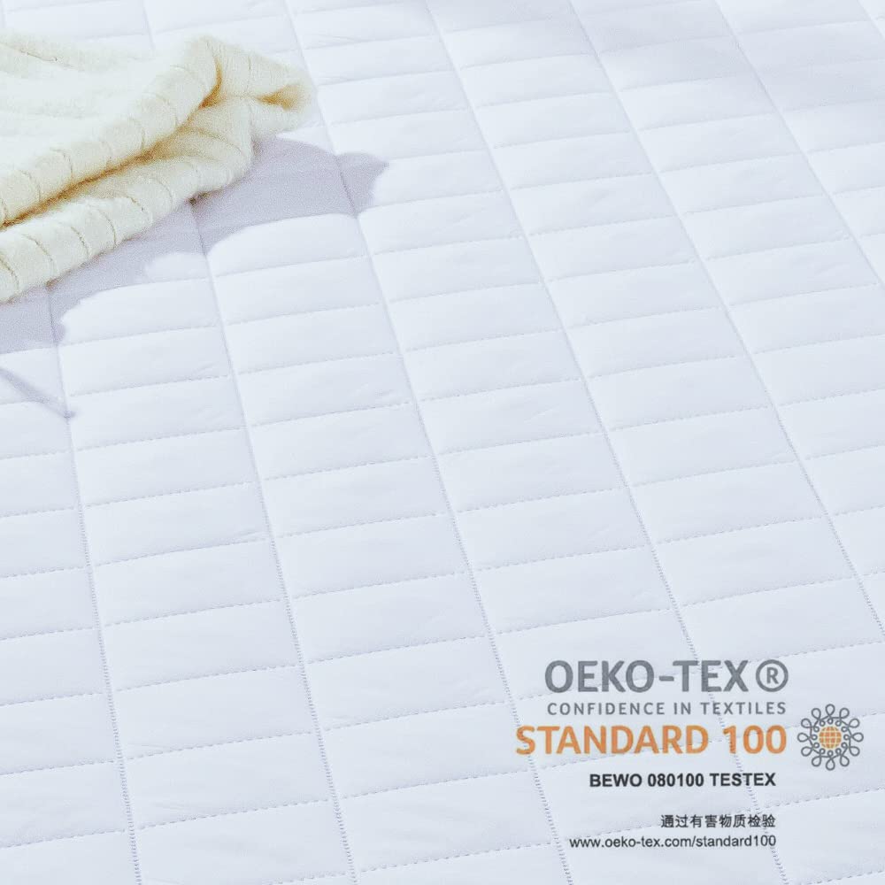 UYEESE King Size Mattress Protector - Quilted Extra Deep Pocket Mattress Cover, Breathable Hypoallergenic and Noiseless Mattress Pad Fitted Bed Sheet (King 152 x 203 + 40 cm) White