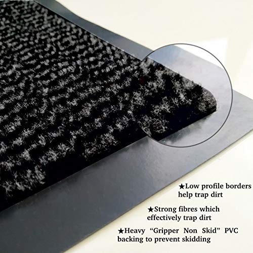 Bear & Panda - Dirt Trapper Door Mat - Indoor/Outdoor non-slip Washable Barrier Door Mat, Heavy Duty Entrance Rug Shoes Scraper, Super Absorbent Front Doormat Carpet (Black, 90 x 150 cm) Black