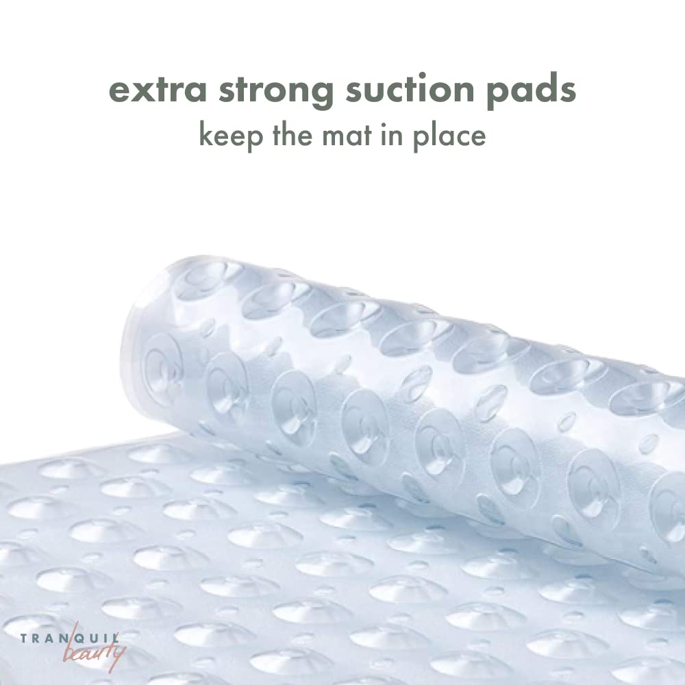 TranquilBeauty Non-Slip Bath Mat with Suction Cups | Clear 100x40cm/40x16in Extra Long Bathtub Mats | Anti-Mould, Machine-Washable, Latex-Free | Shower Mat Ideal for Elderly & Children Extra Long 100x40cm