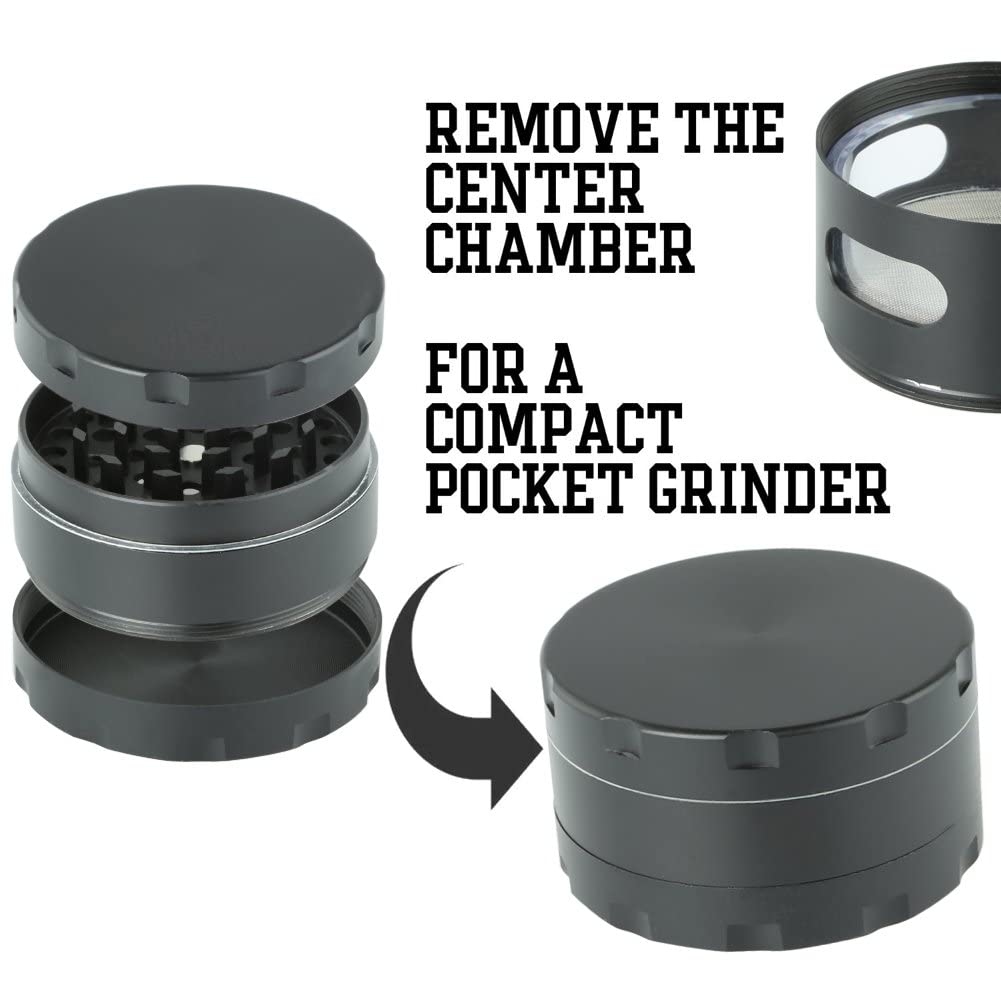 DCOU Premium Herb Grinder 2.2 Inches 4 Piece with Pollen Catcher Durable Zinc Alloy Grinder Spice Grinder (Black) Black