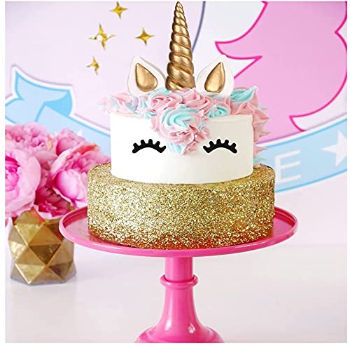 AIEX Unicorn Cake Topper Handmade Gold Birthday Cake Topper, Unicorn Horn, Ears and Eyelash Cake Decorations, Cute Unicorn Birthday/Baby Shower/Holiday Party Cake Decoration(5 Pieces) 1.37x6inches