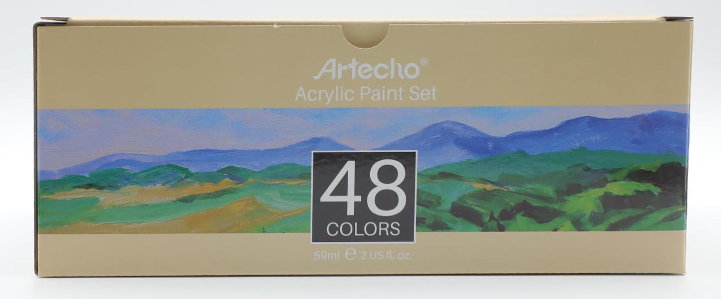 Artecho Acrylic Paint Acrylic Paint Set for Art, 48 Colors 2 Ounce/59ml Basic Acrylic Paint Supplies for Wood, Fabric, Crafts, Canvas, Leather&Stone 48 colours