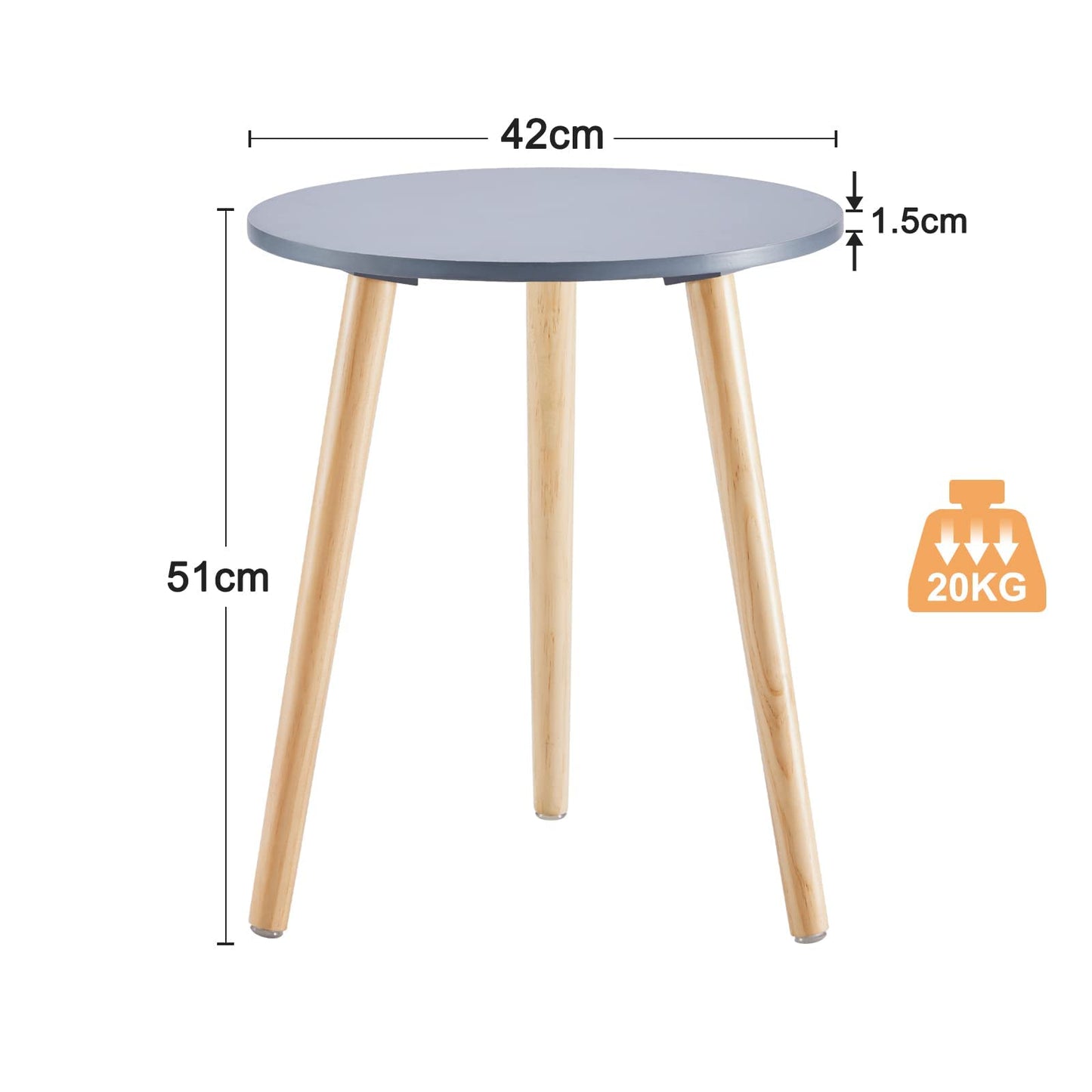 APICIZON Round Side Table, Small Coffee Table End Table for Living room, Bedroom, Small Space, Wooden Bedside Table, Easy Assemble, 42(D) x 51(H) cm, Grey and Oak Grey & Oak