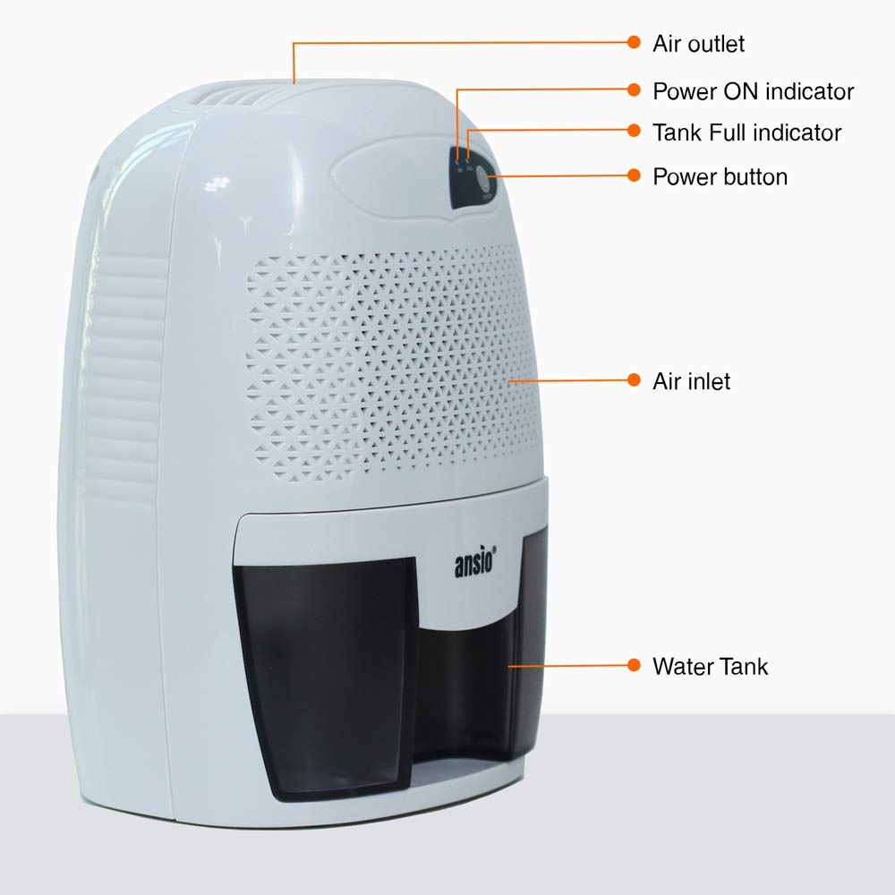 ANSIO Dehumidifier 500ml Compact and Portable Mini Air Dehumidifier for Damp, Mould, Moisture in Home, Kitchen, Bedroom, Caravan, Office, Garage, Bathroom, Basement