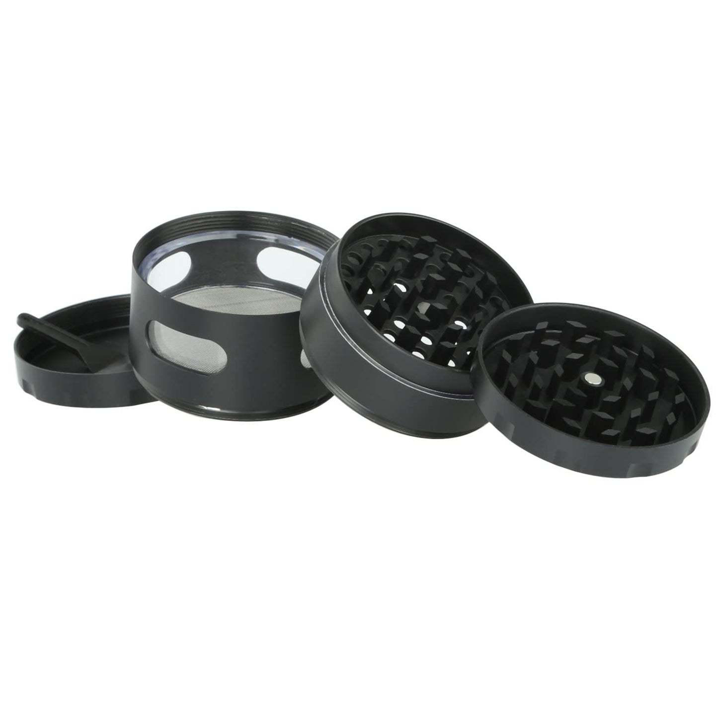 DCOU Premium Herb Grinder 2.2 Inches 4 Piece with Pollen Catcher Durable Zinc Alloy Grinder Spice Grinder (Black) Black