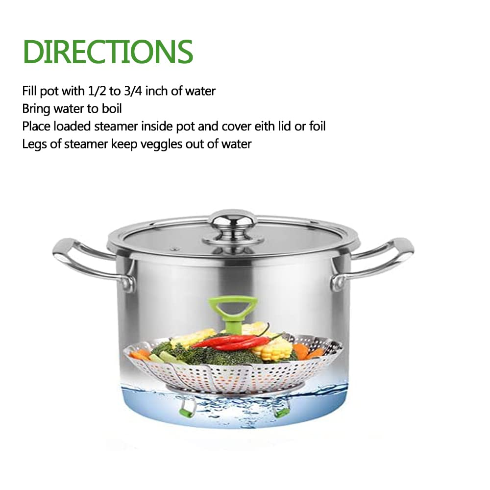 BangShou Steaming Basket for Cooking, Stainless Steel Vegetable Steamer for Saucepan, Metal Collapsible Pan Steamer Insert for Food, Small Folding Veg Petal Steamer with Handle (Upgrade 9'') Upgrade 9''