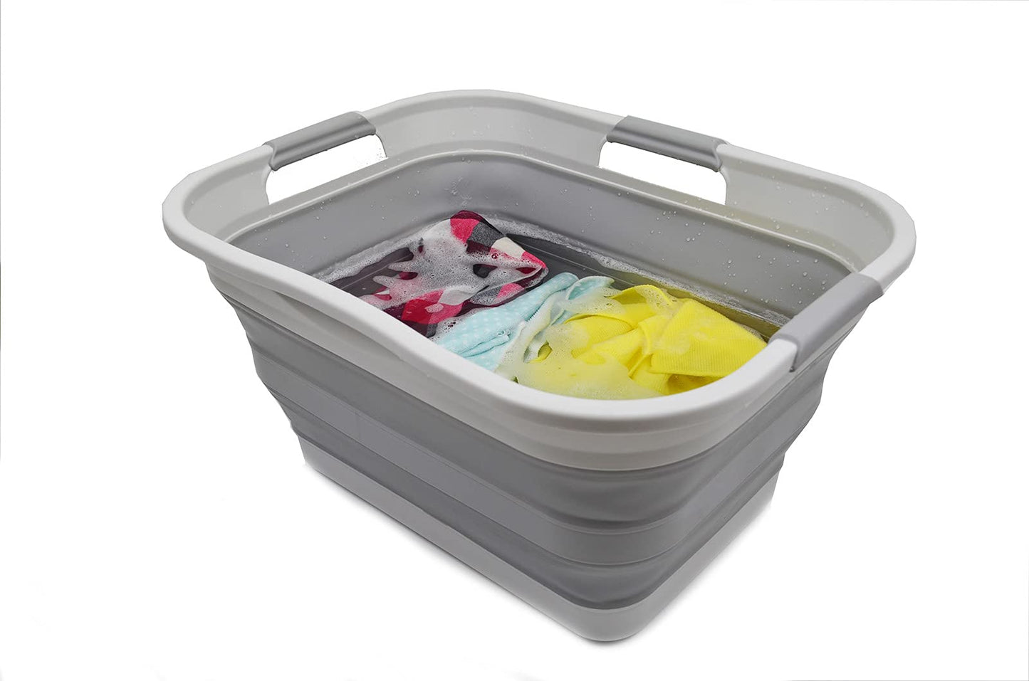 SAMMART 30L Collapsible Plastic Laundry Basket Organizer-Portable Washing Tub-Space Saving (1, Grey) 1