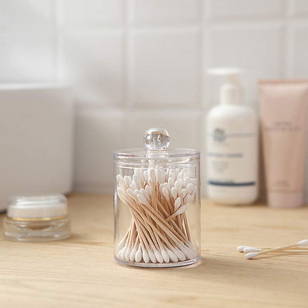 3Pcs Clear Acrylic Makeup Pads Container Organizer,Plastic Cotton Ball and Swab Holder with Lid Bathroom Jar Storage Beauty Makeup Organizer Storage for Cotton Balls,Swabs,Q-Tips,(Transparent) Transparent