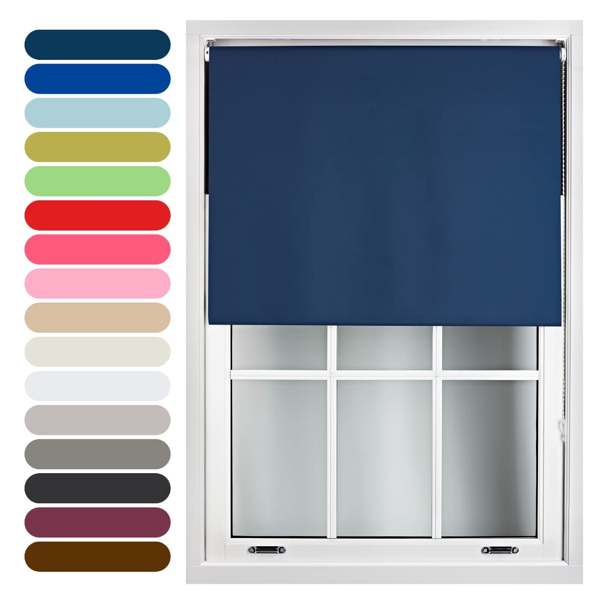 FURNISHED Roller Blinds Thermal Blackout Roller Blind - Trimmable Insulated UV Protection Child Safe Easy Fit Home Office Window Blinds, Navy Blue, 60cm x 165cm 60cm x 165cm (23.6" x 65")