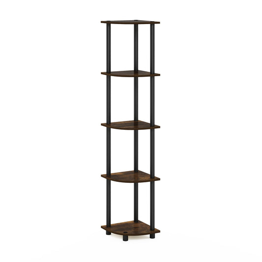 Furinno Turn-N-Tube 5 Tier Corner Display Rack Multipurpose Shelving Unit, Amber Pine/Black 5-Tier