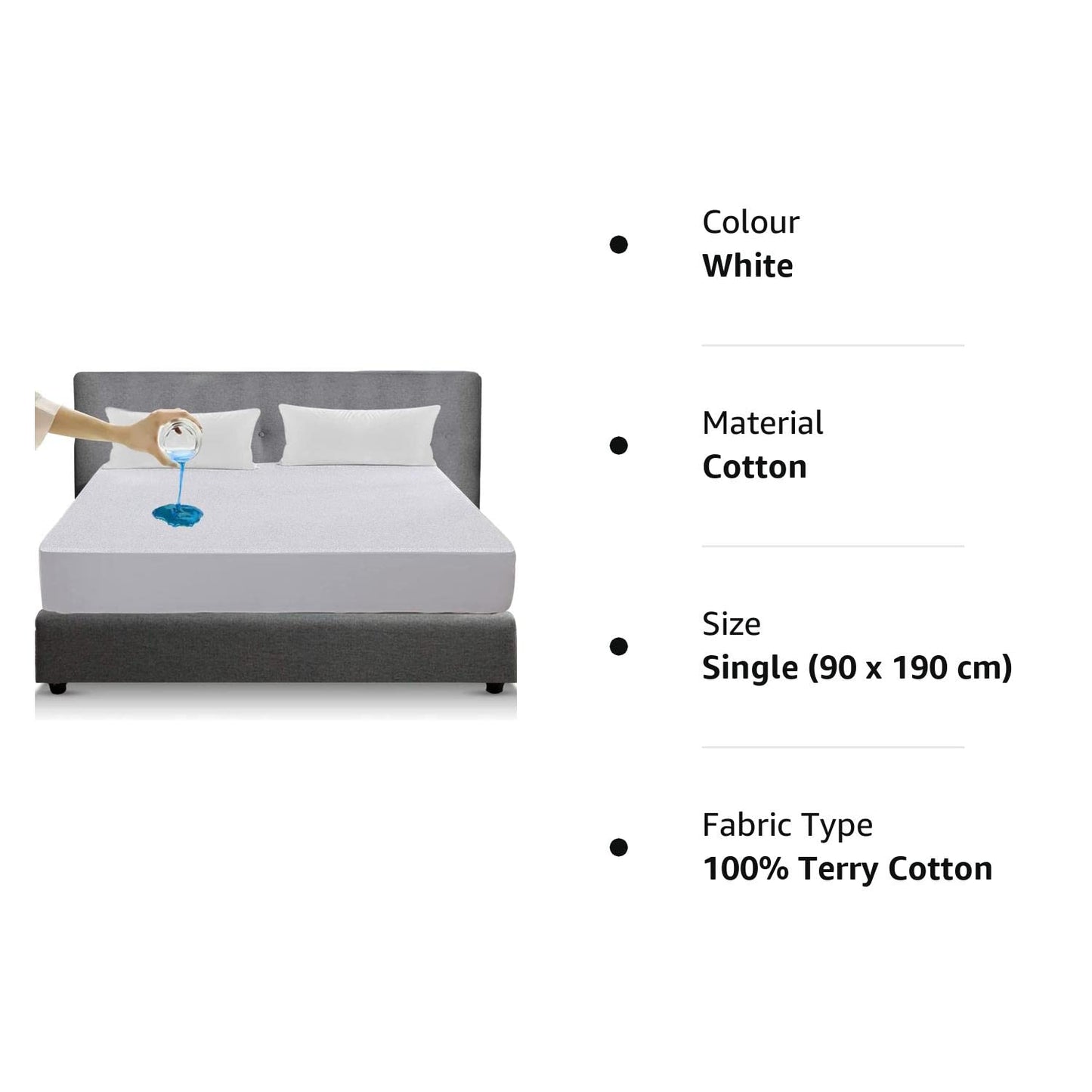 Sunshine Comforts Cotton Waterproof Mattress Protector Single- Ultra-Soft, Breathable Single Washable Waterproof Bed Sheet Non-Noisy & Super Absorbent Extra Deep Mattress Protector Waterproof Single Single (91 x 193+30)