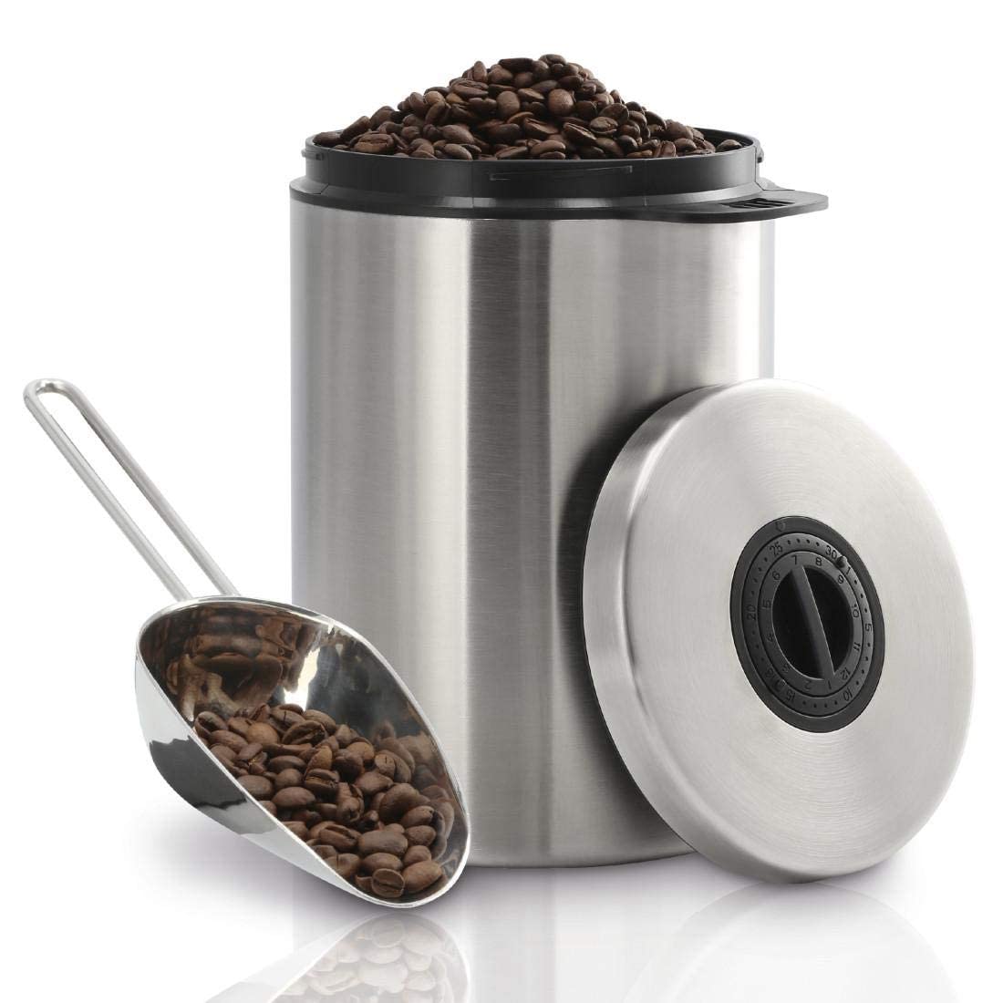 Xavax Stainless Steel Tin for 1kg Coffee Beans With Scoop, Airtight Coffee Bean Container, Aroma jar made of stainless steel, Storage jar for storage, silver